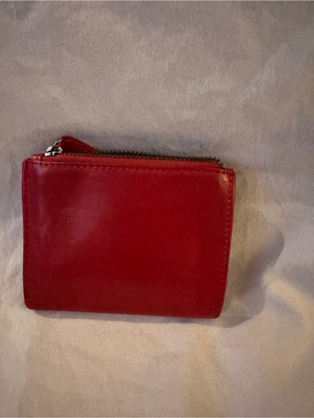 Compact Red Bifold Leather Zip Wallet - Women's